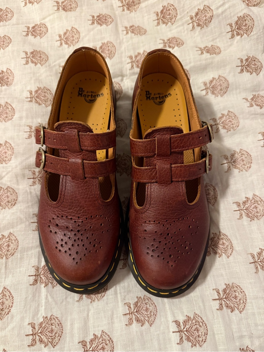 Dr. Martens Brown Leather Double-Strap Mary Jane Shoes in Cashew